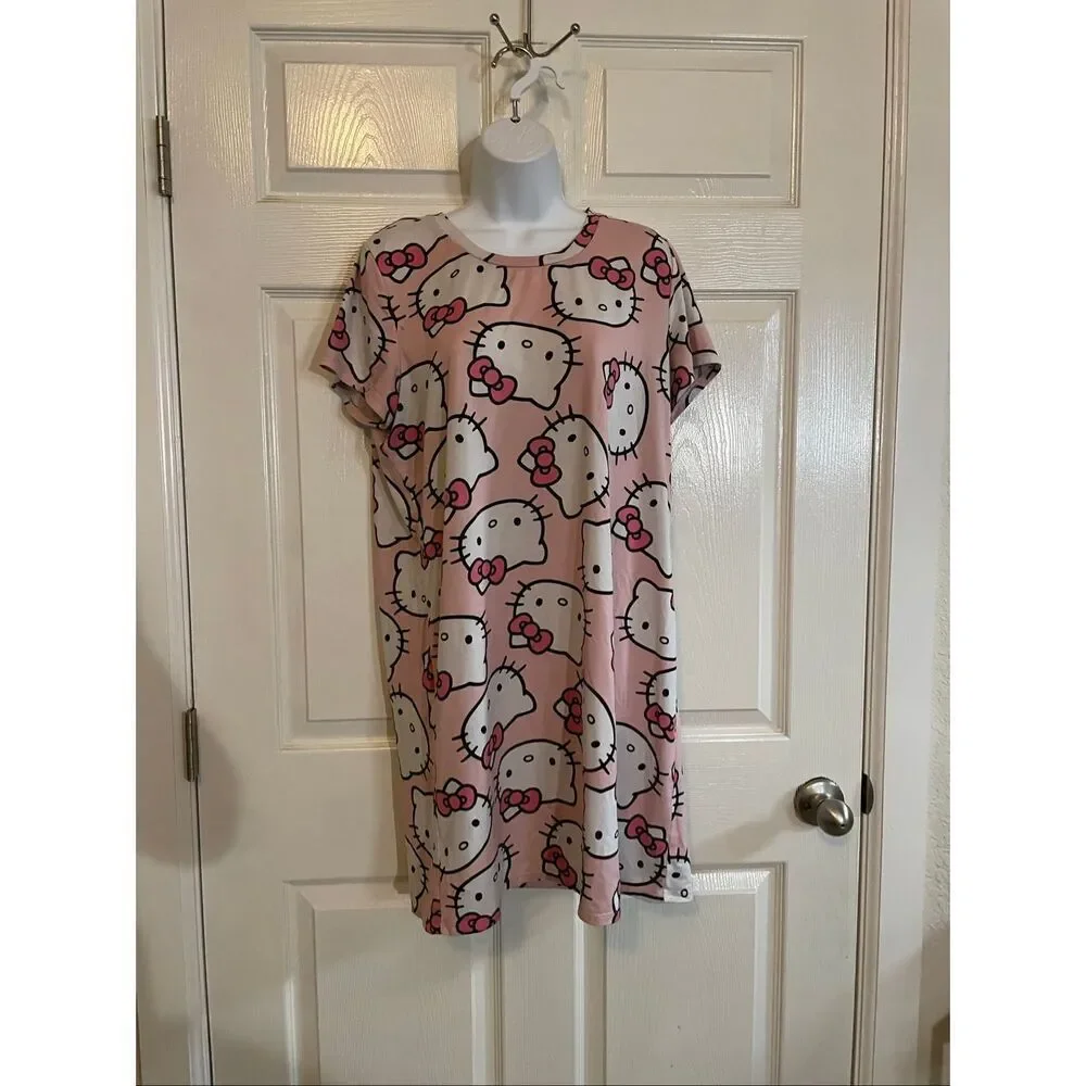 Sanrio Medium Hello Kitty Nightgown Pajama Dress Lounge Wear Pink